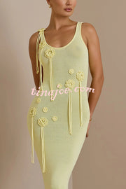 Charming Solid Color Knitted Floral Sexy Open Back Cover-up Maxi Dress