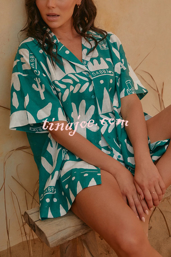 Summer Calls Unique Printed Loose Shirt and Elastic Waist Shorts Set