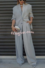 Girl Boss Avant-garde Contrast Colors Lapel Boyfriend Blazer and Pocketed Wide Leg Pants Set