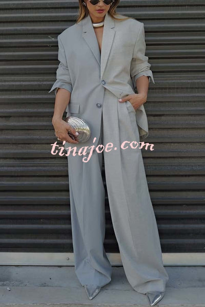 Girl Boss Avant-garde Contrast Colors Lapel Boyfriend Blazer and Pocketed Wide Leg Pants Set