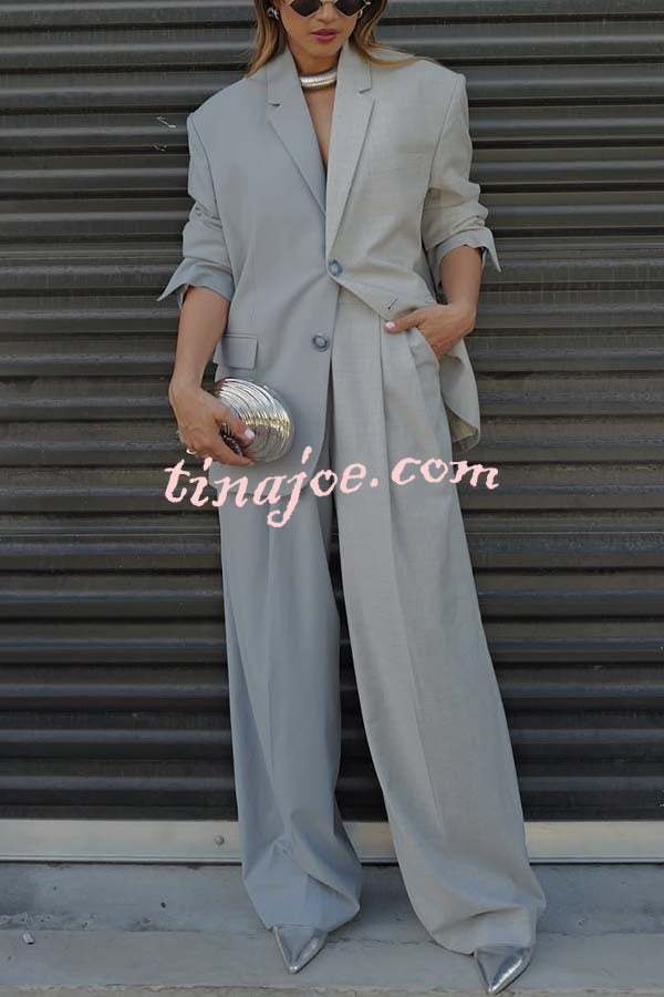 Girl Boss Avant-garde Contrast Colors Lapel Boyfriend Blazer and Pocketed Wide Leg Pants Set