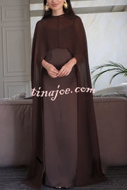 Moonlit Muse Sheer Chiffon High Low Cape Slip Maxi Dress
