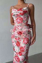 Floral Print Sexy Halter Back Slim Fit Lace Up Midi Dress