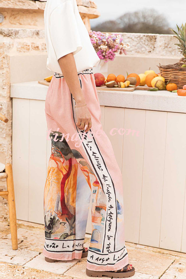 Unique Printed Elastic Waist Vacation Casual Wide Leg Pants