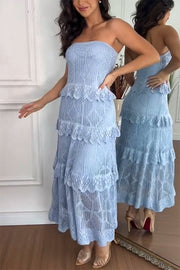 Angie Knit Off Shoulder Tiered Ruffle Texture Stretch Maxi Dress