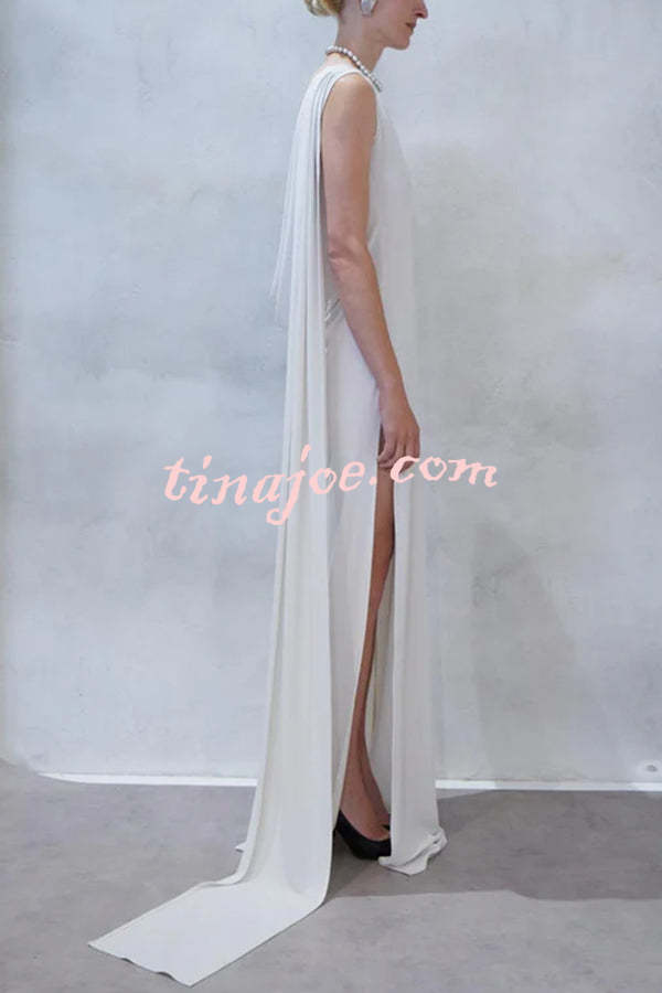 Utterly Perfect Back Drape Cowl Lightweight Slit Stretch Maxi Dress