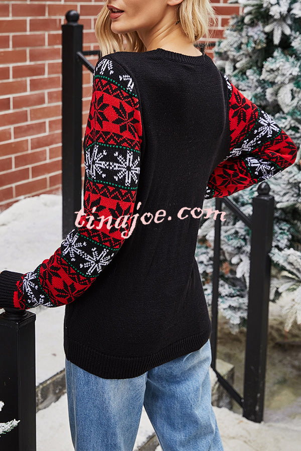 Christmas Print Crew Neck Long Sleeve Sweater