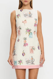 Botanical Print Sleeveless Open Back Casual Mini Dress