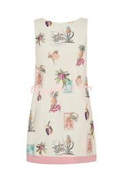 Botanical Print Sleeveless Open Back Casual Mini Dress