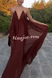 Flowing Lightweight Chiffon Chain Halter Neck Detail Backless A-line Maxi Dress