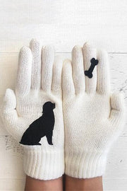 Printed Knitted Gloves Short Thickened Warm Finger Gloves-Dog