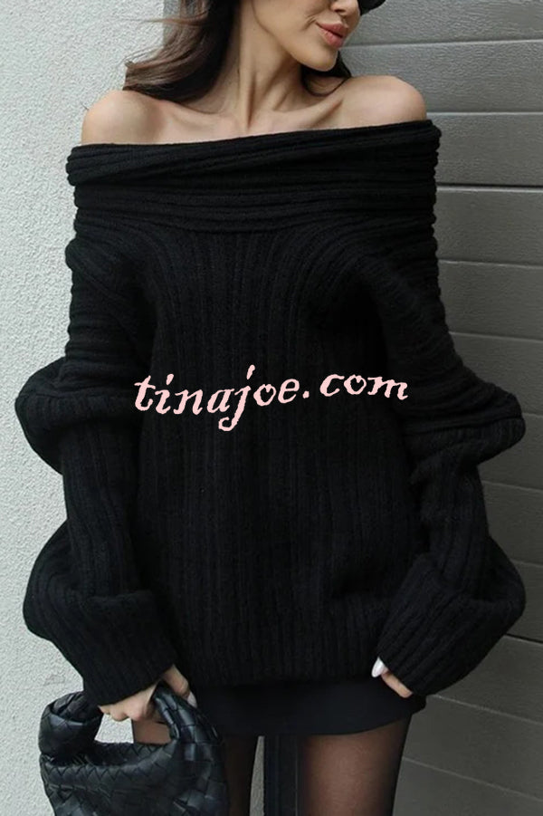 Fashionable Irregular Collar Loose Casual Knitted Sweater