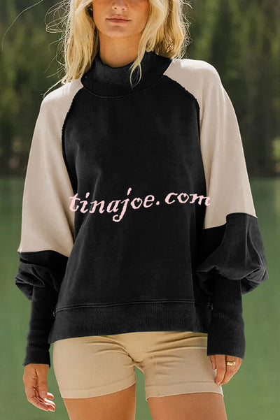 Fashionable Contrast Color Stitching Long Sleeve Loose Sweatshirt