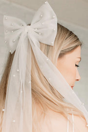 Mesh Ribbon Pearl Bow Hairpin