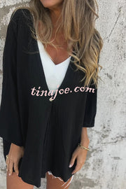 Solid Color V-neck Loose Long-sleeved Button Top