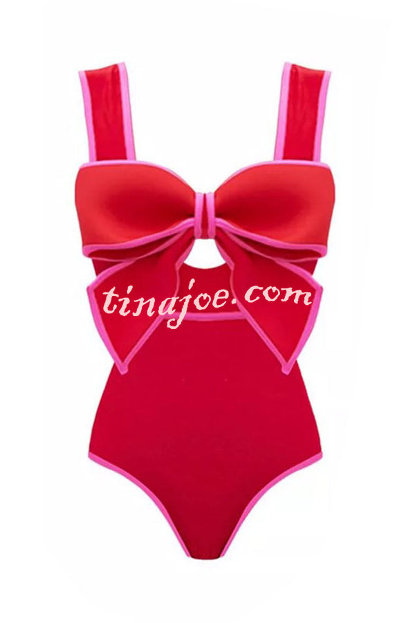 Bow Swimsuit and Elastic Waist Spotted One Piece Swimsuit + Skirt