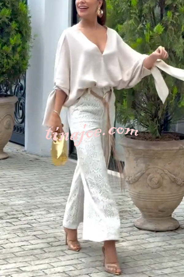 Joyful Bond Crochet Lace Mid Rise Pocketed Wide-leg Pants