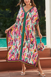 Unique Tie-dye Print V-neck Loose Holiday Cover-up Maxi Dress