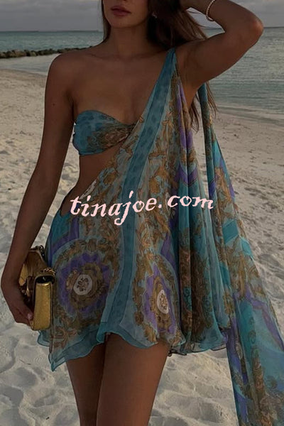 Antari Pleated Tube Top One Shoulder Tie-up Vacation Mini Dress