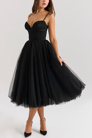 Royal Treatment Tulle Bows Detail Ruched Slip Midi Dress