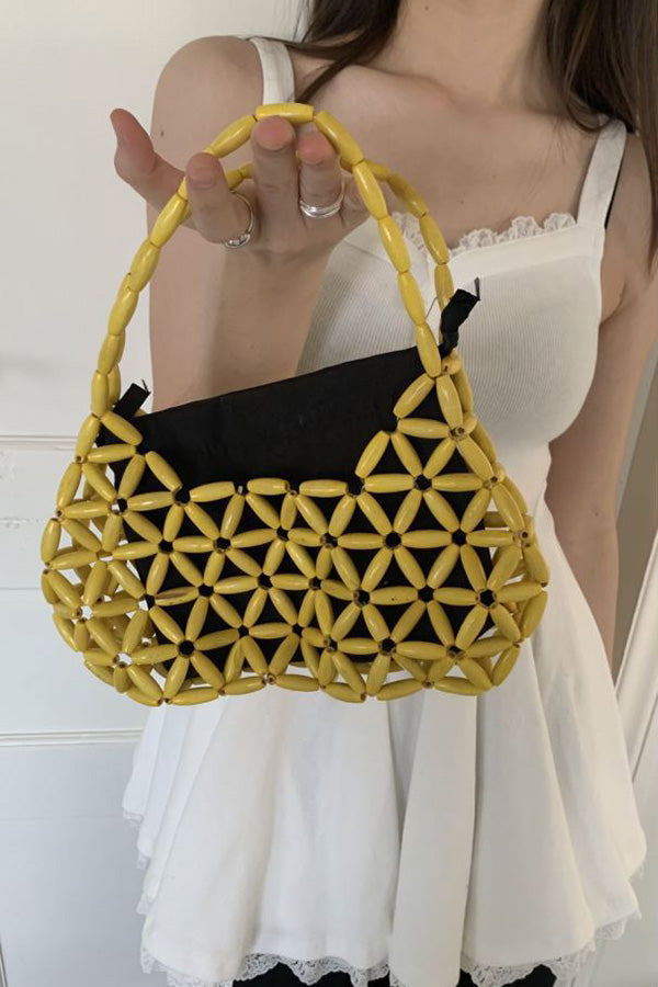 Wood Beaded Cutout Tote Bag