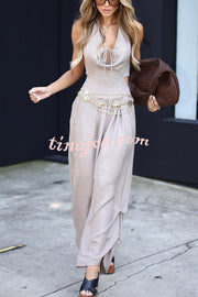 Alessia Cutout Waist Back Tie-up Pocket Halter Harem Jumpsuit