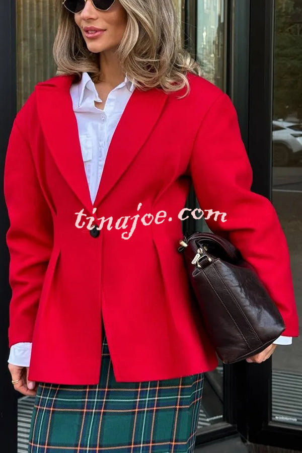 Sweet Festival Single Button Waisted Long Sleeve Lapel Blazer