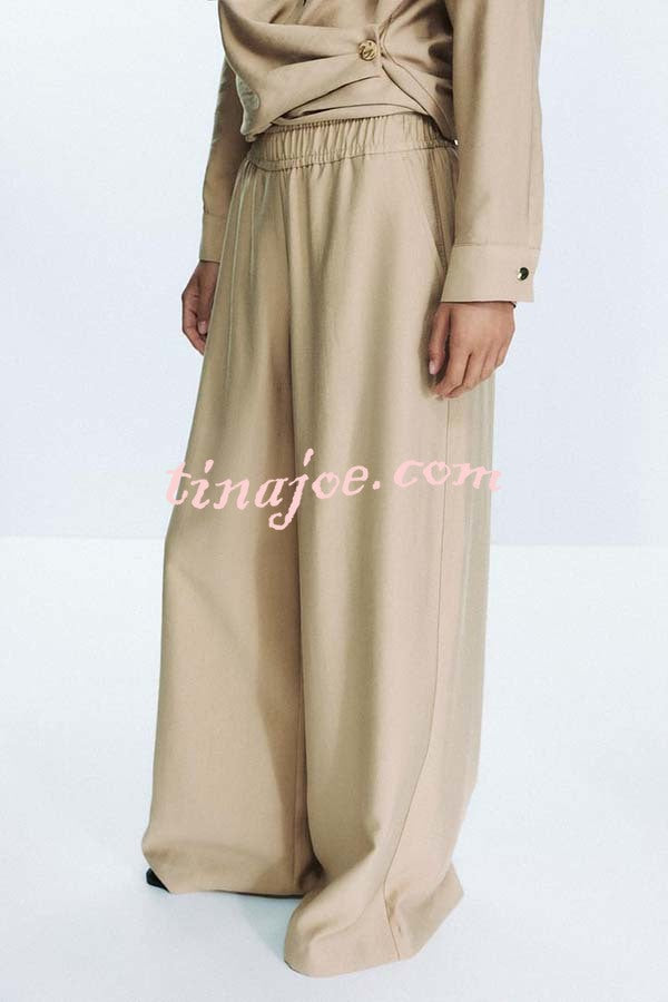 Juliette Cross-front Button Up Long Sleeve Shirt and Elastic Waist Pocket Loose Pants Set
