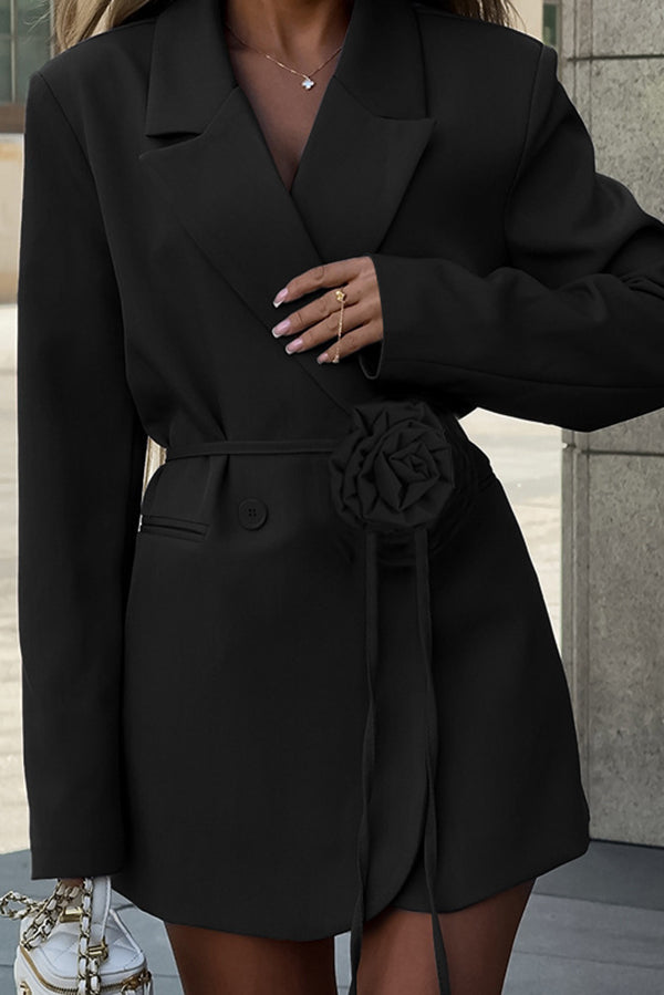 Fashion Lapel Long-sleeved Three-dimensional Flower Lace-up Blazer