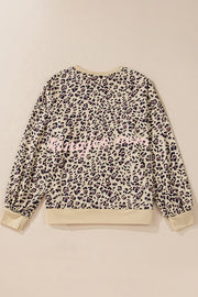 Leopard Print Crew Neck Patchwork Long sleeve Casual Loose Sweatshirt