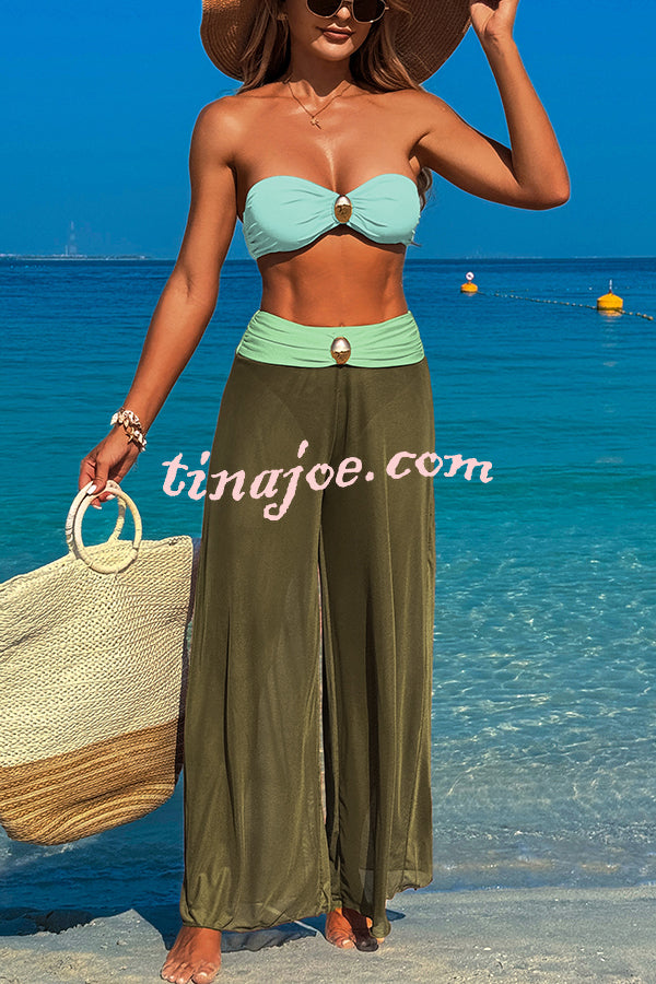 Solid Color Loose Metal Buckle Beach Pants