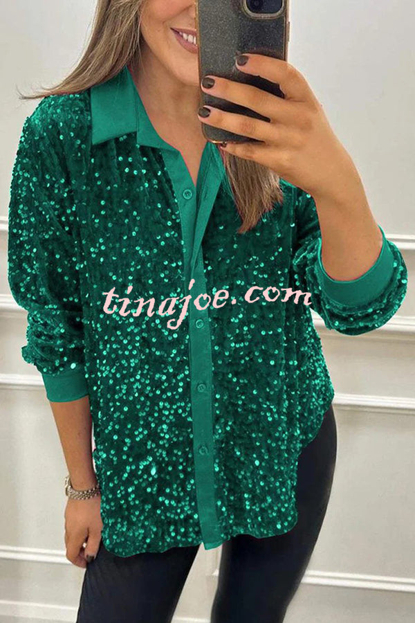 Fashion Velvet Sequined Loose Casual Long-sleeved Shirt