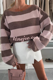 Fashion Striped Loose Long-sleeved Crew Neck Knitted Sweater