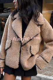 Lamb Wool Casual Lapel Loose Pocket Coat