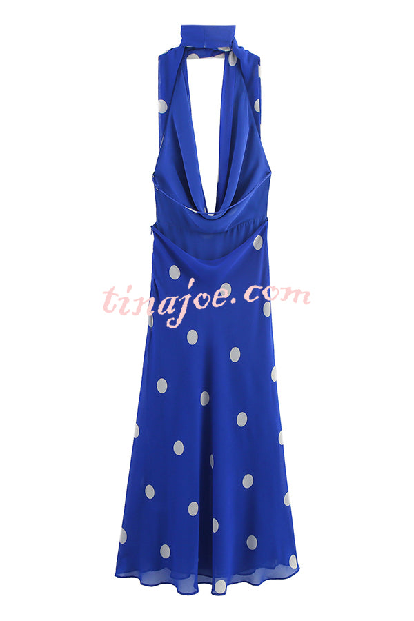 Fashion Polka Dot Print Sexy Halter Neck Backless Maxi Dress