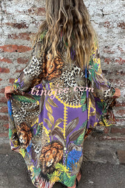 Jungle Miracle Animal Unique Print Button Long Sleeve Midi Relaxed Blouse