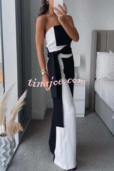 Social Hour Colourblock Tailored Bandeau Tie-up Waist Wide Leg Jumpsuit