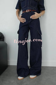 Free Breeze Denim High Rise Pocketed Wide Leg Cargo Jeans