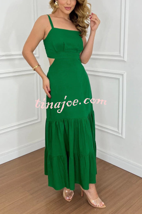 Solid Color Sleeveless Pleated Back Waist-baring Maxi Dress