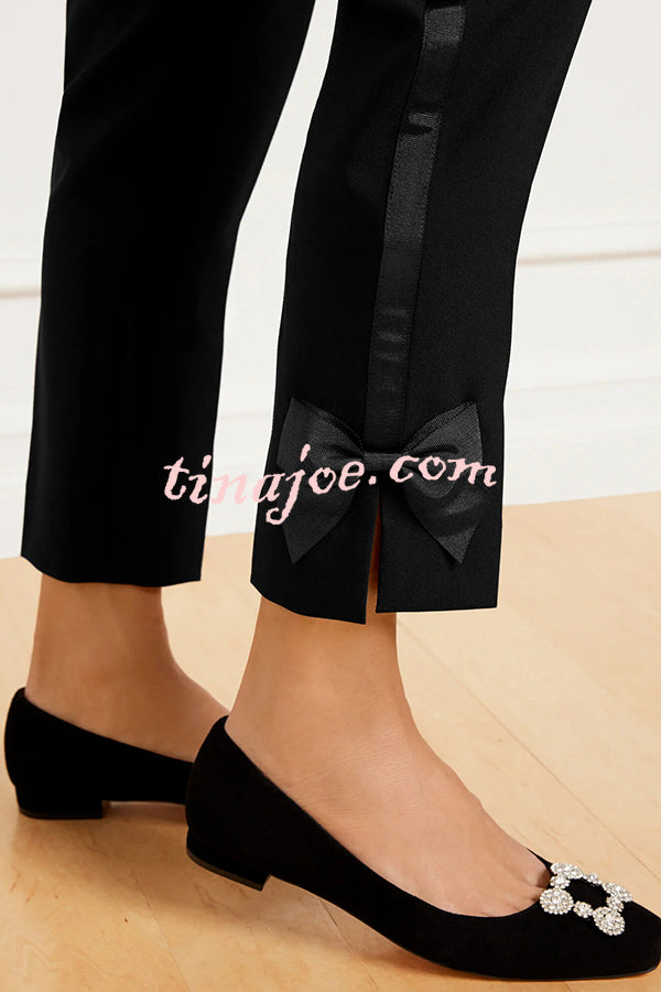 Add Elegance Side Bow Detail Pocketed Straight Ankle Pants