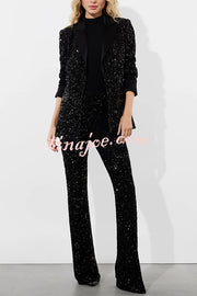 Sparkle Season Sequin High Rise Elastic Waist Stretch Flare Party Pants