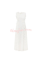 Mairi Embroidery Hollow Fabric Delicate Flower Trim Side Lace-up Maxi Dress
