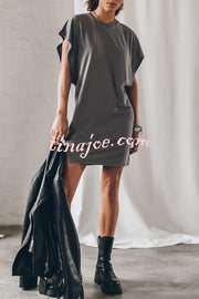 Absolutely Comfortable Cotton Blend Batwing Loose T-shirt Mini Dress