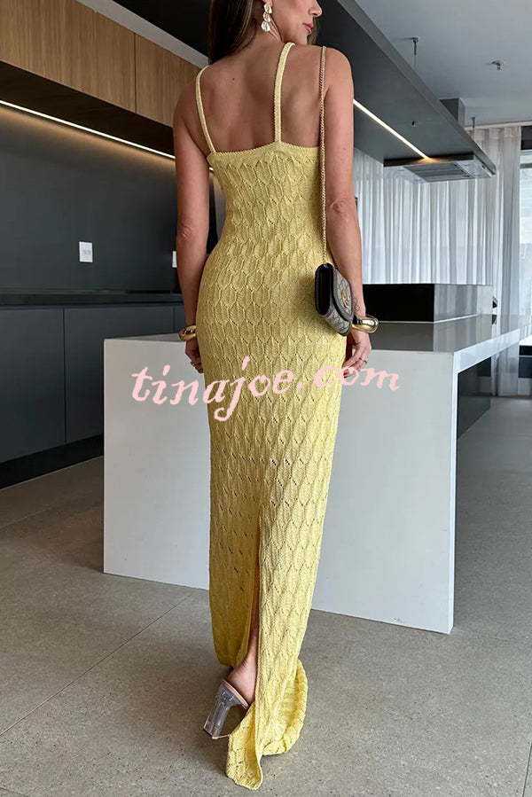 Solid Color Knitted Open Back Slim Slit Maxi Dress