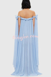 Fairy Spirit Tulle Braided Neckline Tie Arm Straps Pleated Maxi Dress