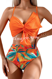 Gracie Bow Twist Design Printed High Rise Bikini Swimsuit