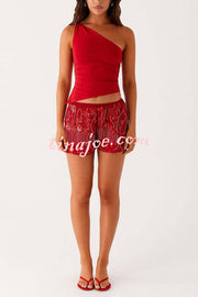 Dazzling Sequin Beaded Material Low Rise Elastic Waist Loose Shorts