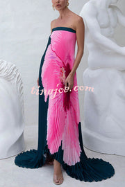 All about Her Pleated Floral Print Off Shoulder A-line Maxi Dress