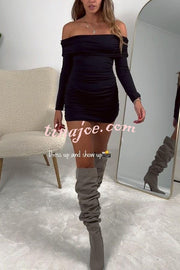 Friday Party Off Shoulder Long Sleeve Ruched Stretch Mini Dress