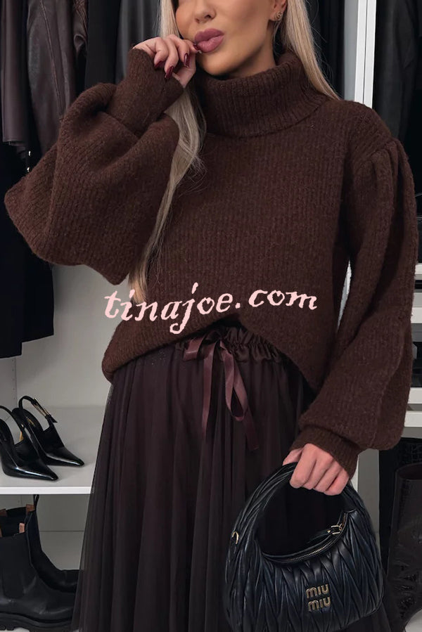 Cold Weather Knit Turtleneck Balloon Sleeve Loose Sweater